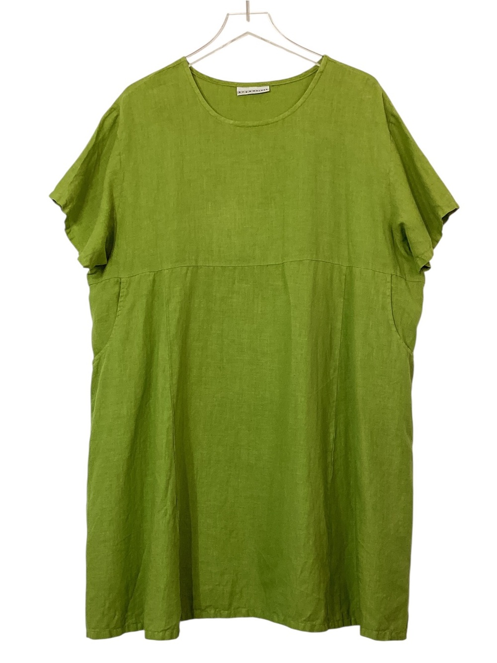Bryn Walker Lime Green Linen Dress Size L Relaxed Knee Length Dress with Pockets